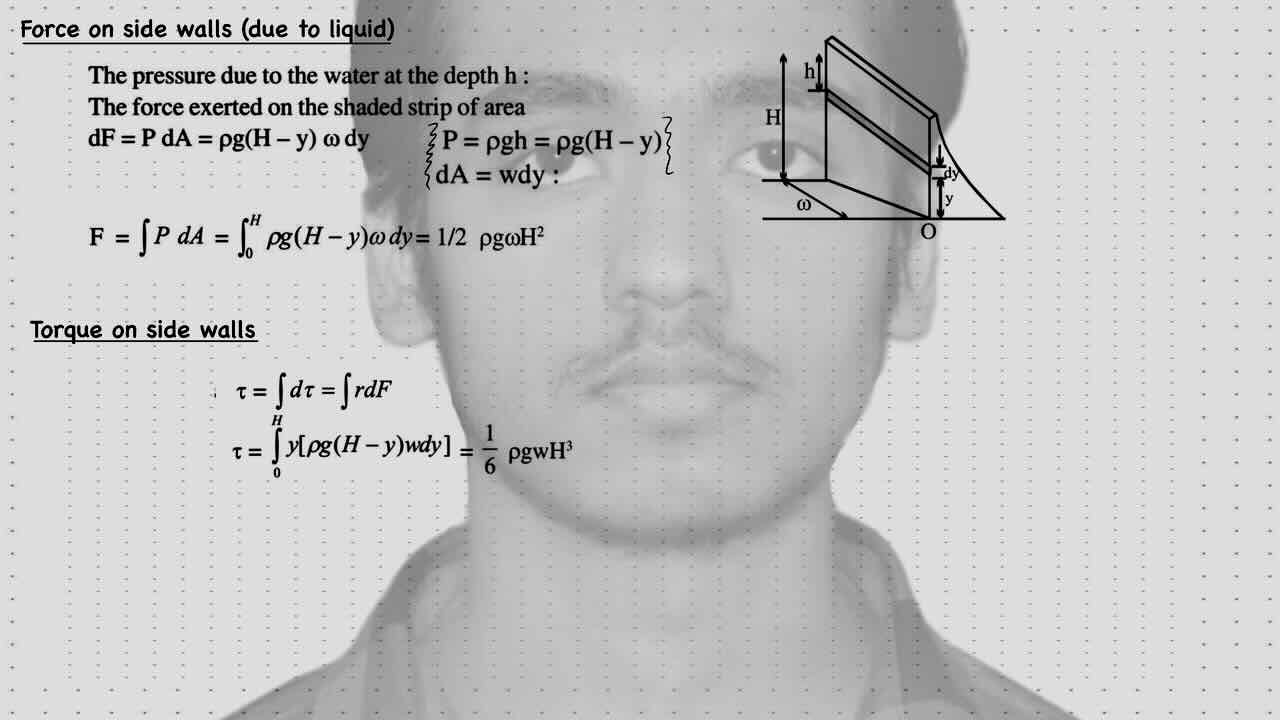 10. Fluid Statics/Force on side walls/Torque on side walls.