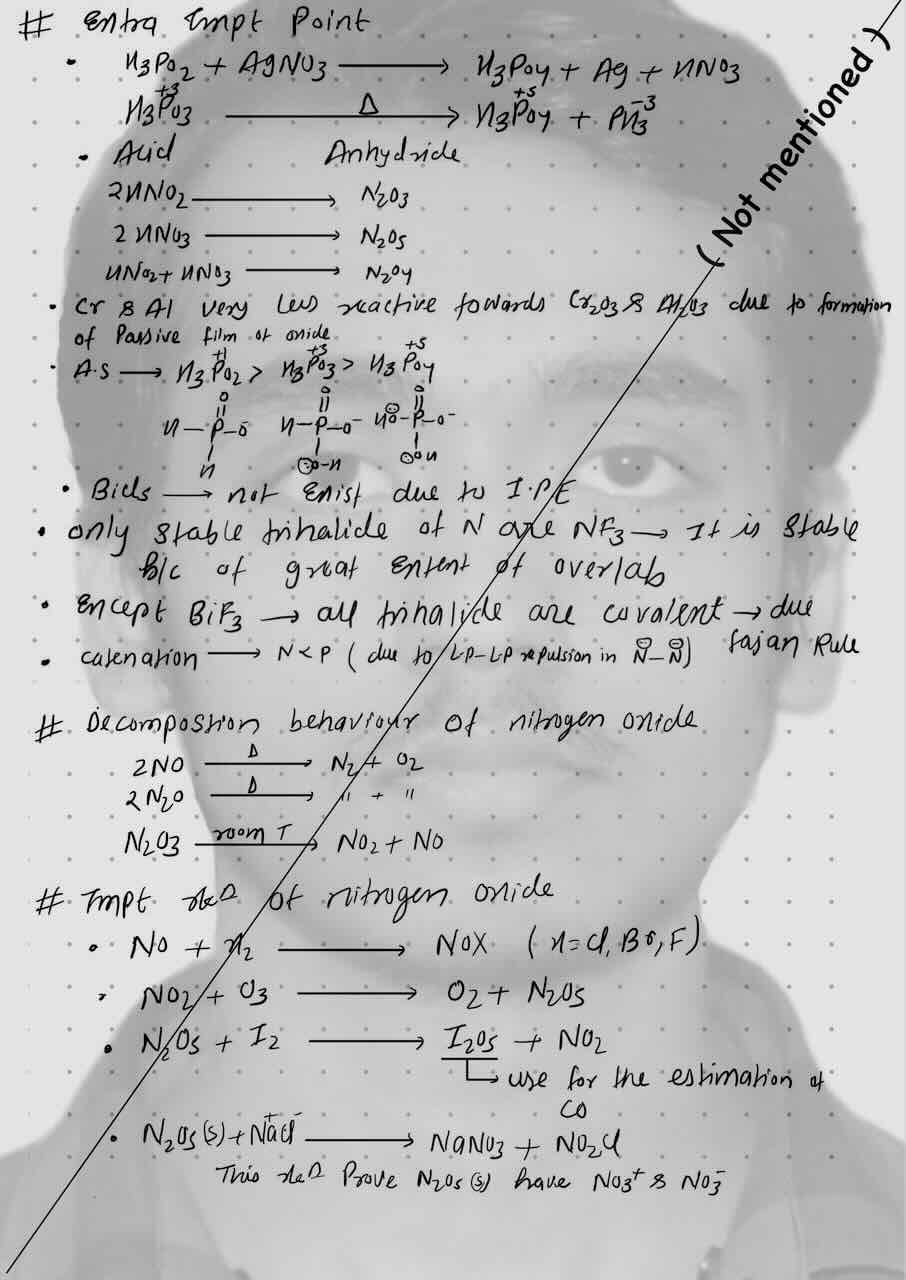 14. P-Block/Extra important point/Decomposition behaviour of Nitrogen oxide/Important Reaction of nitrogen oxide.