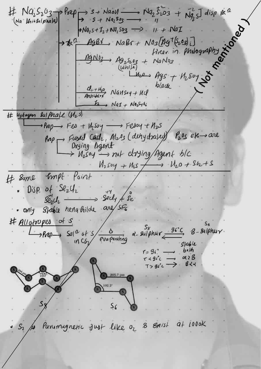 18. P-Block/Na2S2O3/Preparation of Na2S2O3/Reaction of Na2S2O3/Hydrogen sulphide or H2S/Preparation of H2S/Property of H2S/Some important points/Disproportion of Se2Cl2/Allotropes of Sulphur/Preparation of allotropes of sulphur.