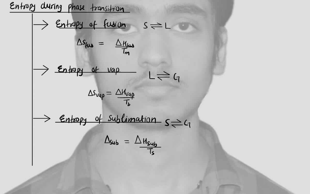 17. Thermodynamics/Entropy during phase transition/Entropy of fusion/Entropy of vapourisation/Entropy of sublimation.