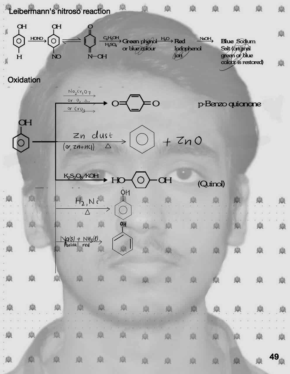 3. Aromatic compound/Libermann's nitroso reaction/Oxidation of phenol/Oxidation of phenol by Na2Cr2O7 or O2+Heat or Cro3./Oxidation of phenol by ZN dust + Heat or Zn+ Hcl +Heat/Oxidation of phenol by K2S2O8 or KOH/Oxidation of phenol by H2,Ni +Heat/ Oxidation of phenol by Na(s)+NH3(l)+partial red.