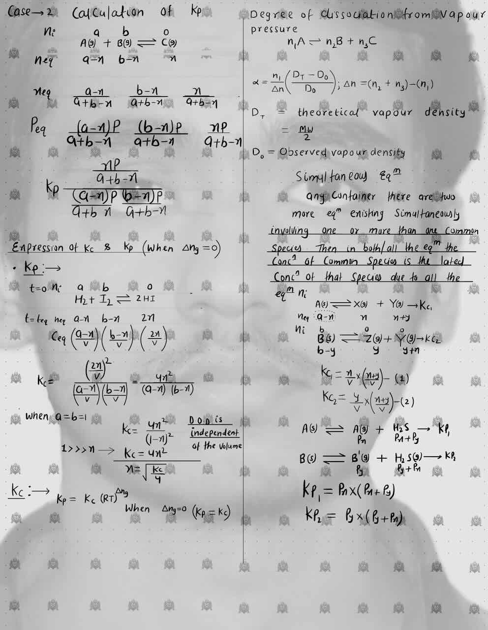 3. Equilibrium/Chemical equilibrium/Calculation of Kp/Expression of Kc and Kp/Degree of dissociation from vapour pressure.