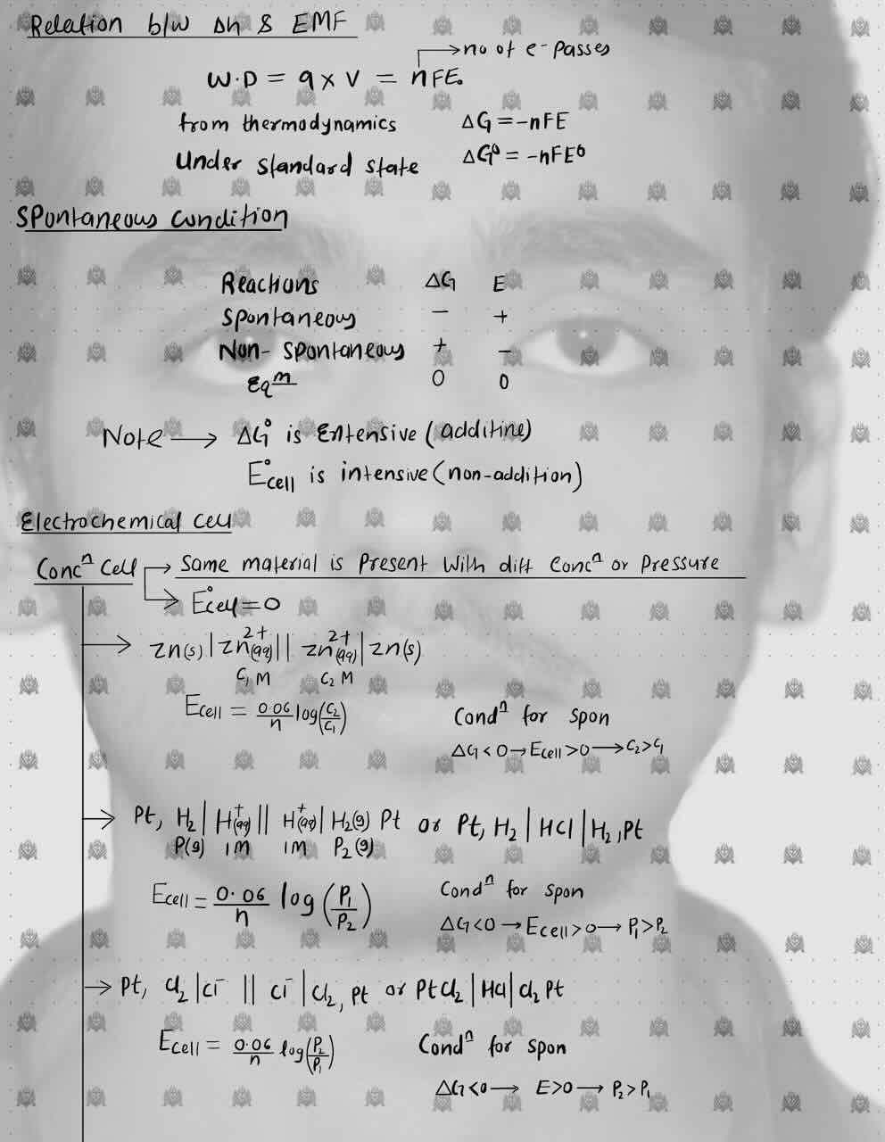 3. Electrochemistry/Relation between Gibb's free energy and EMF/Spontaneous condition/Electrochemical cell/Concentration cell.
