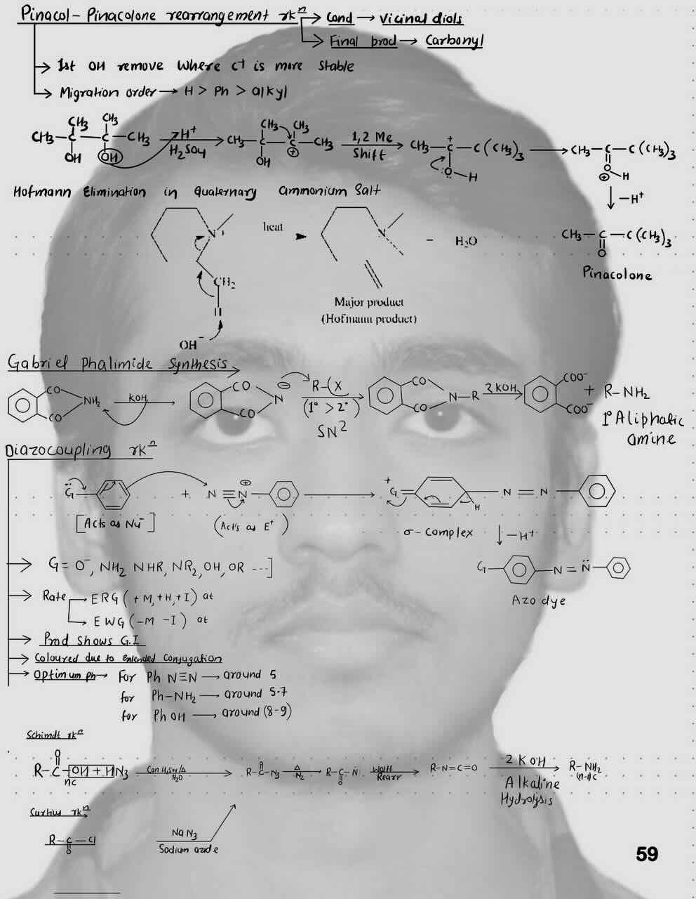 3. Name reaction/ Pinacol--Pinacolone Rearrangement Reaction/Hoffmann elimination in quaternary ammonium salt/Gabriel Phalmide synthesis/Diazo-coupling reaction /Schimdt Reaction/Curhus Reaction.