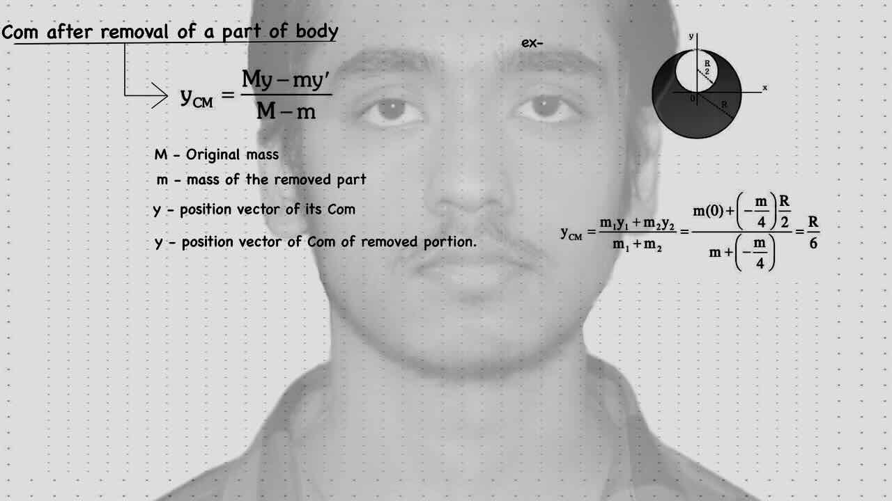 3. Centre of mass/COM/COM after removal of a part of body.