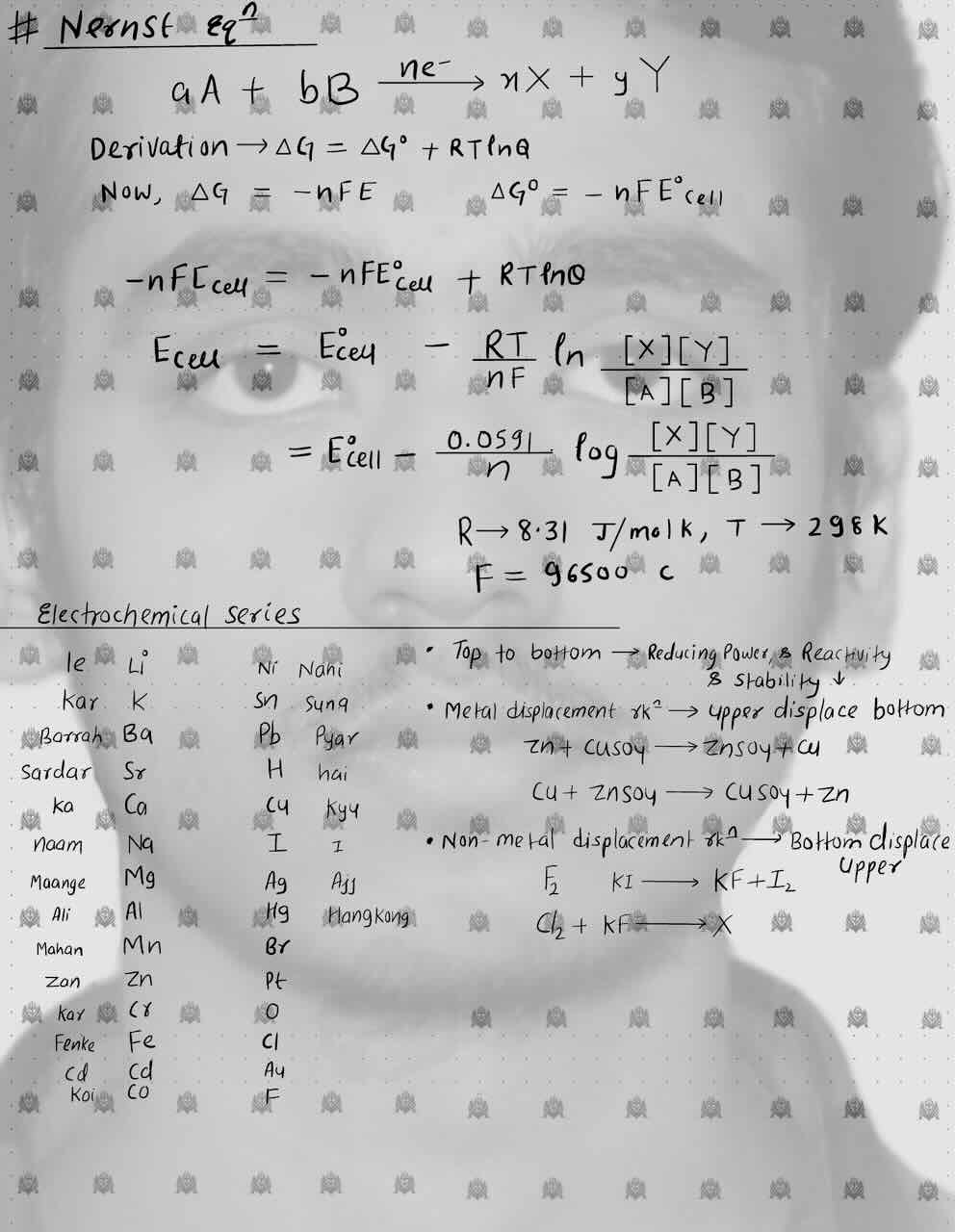 4. Electrochemistry/Nernst equation/Electrochemical series/.