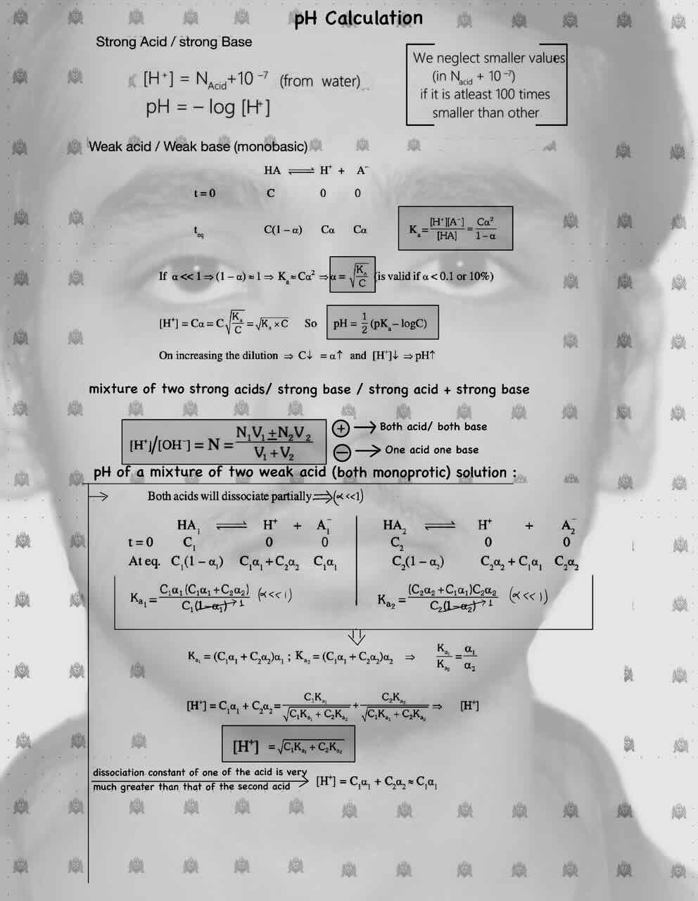 4. Equilibrium/Ionic equilibrium/pH Calculation/Mixture of two strong acids or base Strong acid+strong base/pH of a mixture of two weak acid solution.