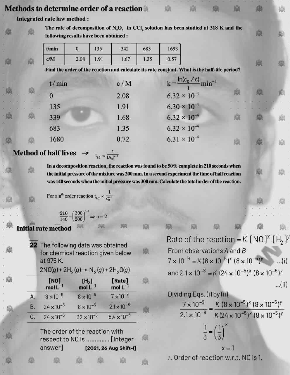 5. Chemical Kinetics/Method to determine order of a reaction/Integrated rate law method/Method of half life/Initial rate method.