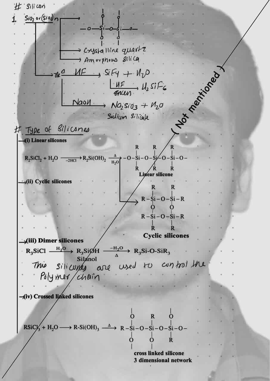 6. P-Block/silicon or Sio2 Types of Sio2/Types of Silicones/Linear silicones/Cyclic silicones/Dimer silicones/Criss-cross silicones.