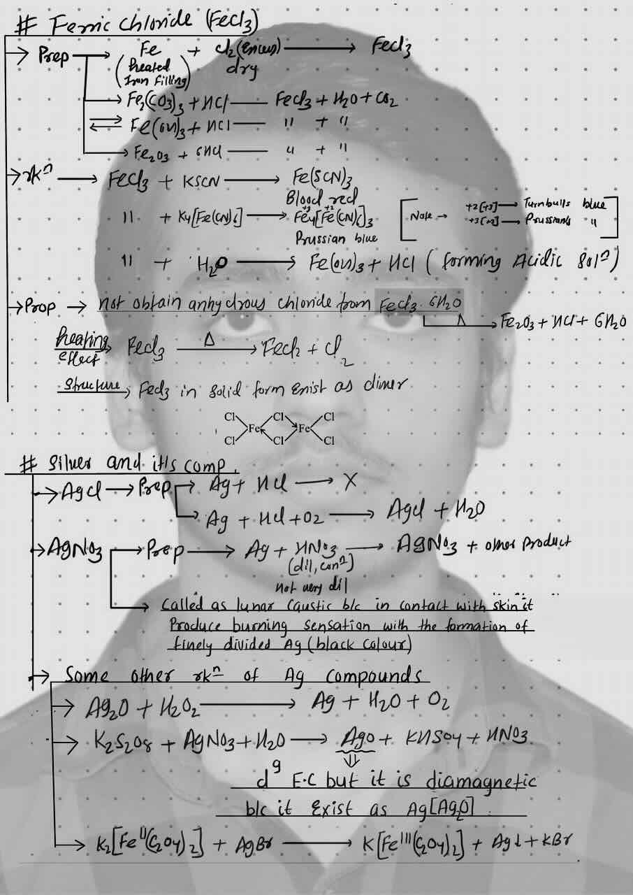 8. D- Block/Ferric chloride or FeCl3/Preparation of Ferric chloride or FeCl3/Reaction of  Ferric chloride or FeCl3/Property of  Ferric chloride or FeCl3/Silver and it's compound/Some other important reaction of Ag compound.