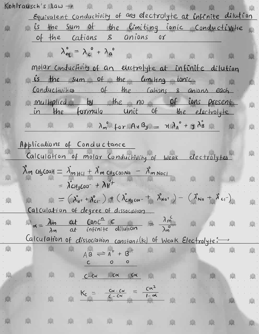 8. Electrochemistry/ Kohlrausch's law/Molar Conductivity of an Electrolyte at infinite dilution/Application of conductance/Calculation of degree of dissociation/Calculation of dissociation constant of weak electrolyte.